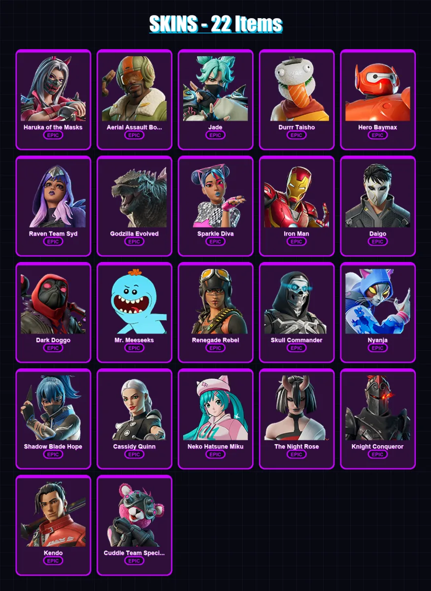[PC/XBOX/PSN] | Haruka of the Masks | Aerial Assault Bomber | Jade | Durrr Taisho | Hero Baymax | 22 skin | 24 pickaxe | 26 emote | 17 glider | Lv16