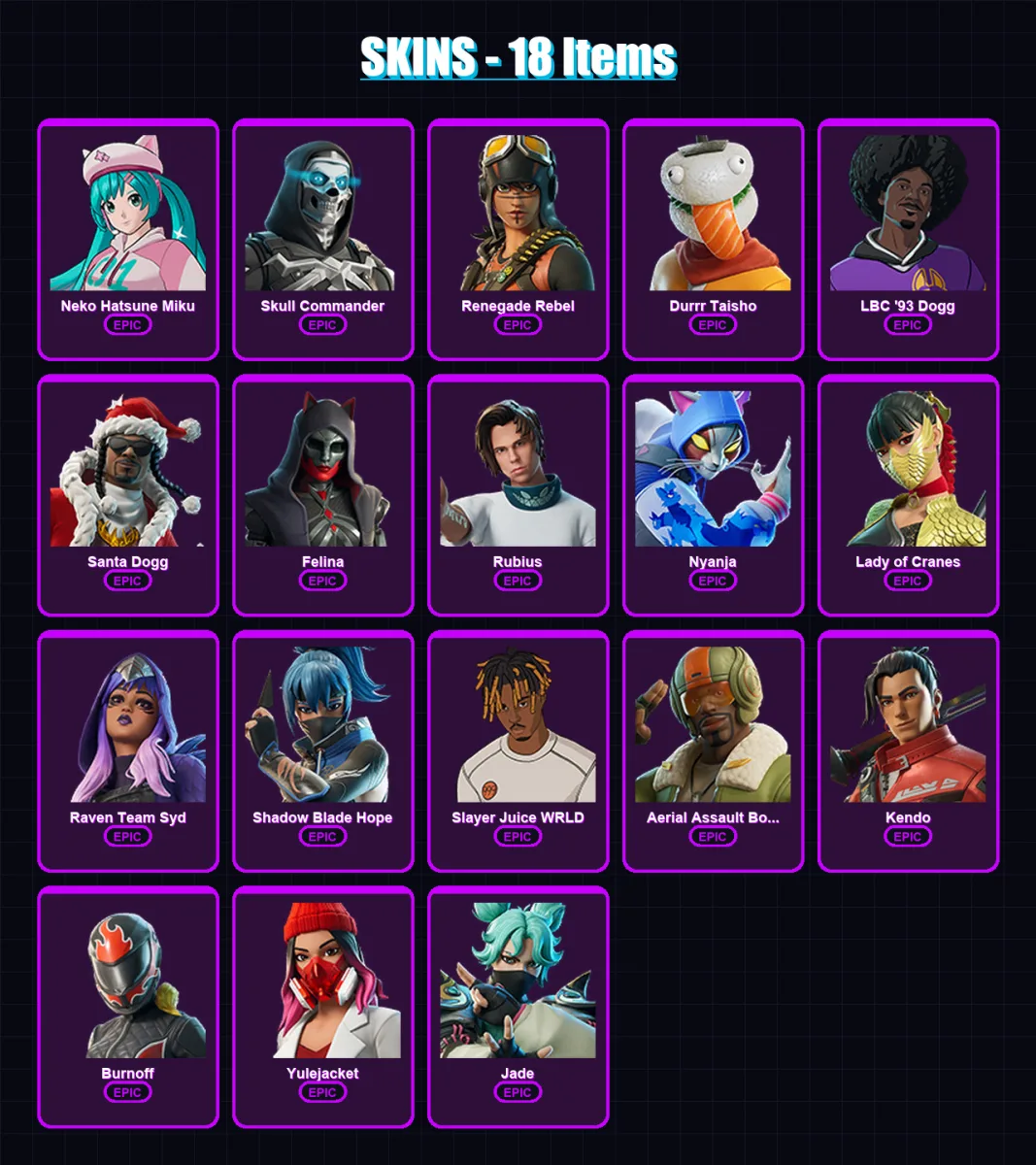 [PC/XBOX/PSN] | Neko Hatsune Miku | Skull Commander | Renegade Rebel | 18 skin | Lv255