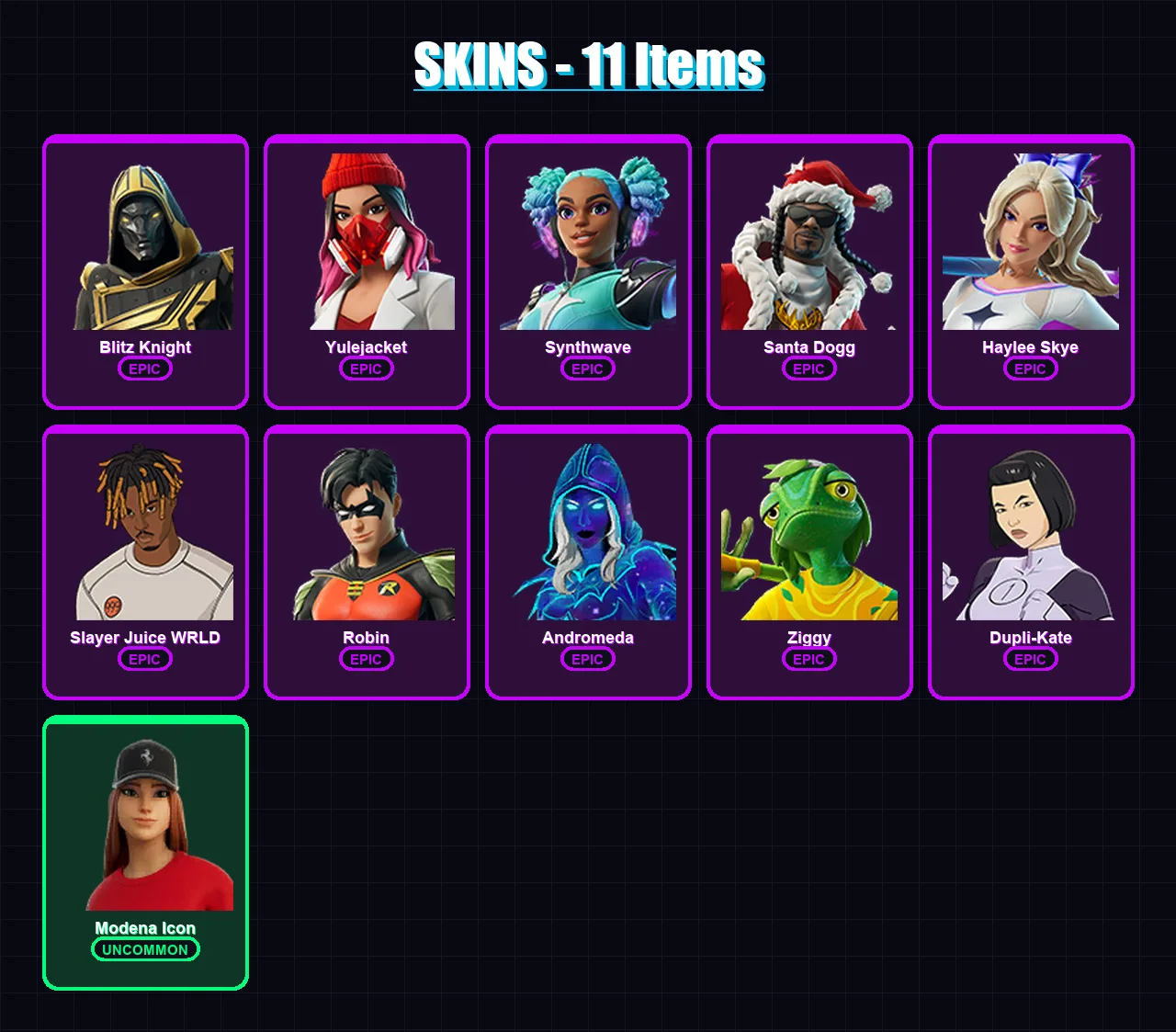 [PS4/PS5/XBOX/PC] | Blitz Knight | Yulejacket | Synthwave | Santa Dogg | Haylee Skye | 11 skin | 55 pickaxe | 18 emote | 28 glider | Lv475