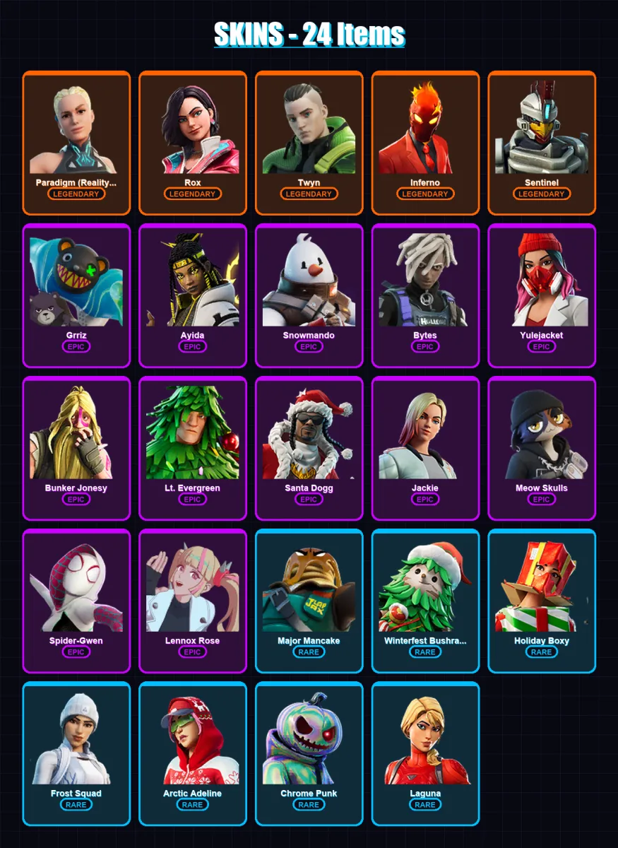 [PS4/PS5/XBOX/PC] | Paradigm (Reality-659) | Rox | Twyn | Inferno | Sentinel | 24 skin | 53 pickaxe | 34 emote | 46 glider | Lv656