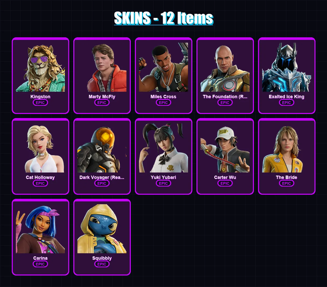 [PC/XBOX] | Kingston | Marty McFly | Miles Cross | The Foundation (Reforged) | Exalted Ice King | 12 skin | 37 pickaxe | 22 emote | 28 glider | Lv28