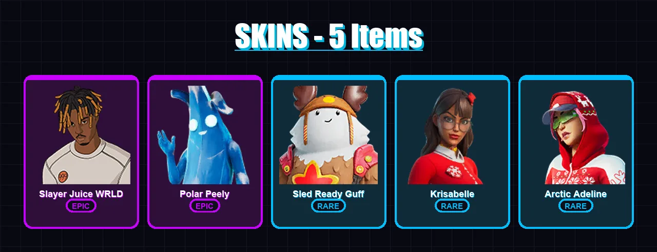 [PS4/PS5/XBOX/PC] | Slayer Juice WRLD | Polar Peely | Sled Ready Guff | 5 skin | Lv323