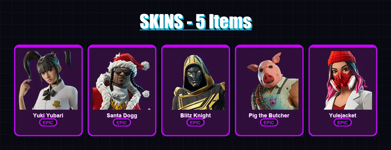 [PC/XBOX/PSN] | Yuki Yubari | Santa Dogg | Blitz Knight | Pig the Butcher | Yulejacket | 5 skin | 37 pickaxe | 11 emote | 24 glider | Lv466