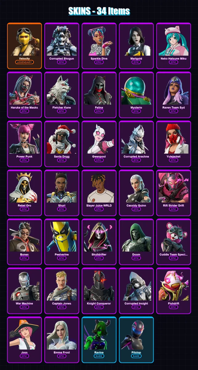 [PC/XBOX/PSN] | Velocity | Corrupted Shogun | Sparkle Diva | Marigold | Neko Hatsune Miku | 34 skin | 47 pickaxe | 34 emote | 29 glider | Lv428 — Game account