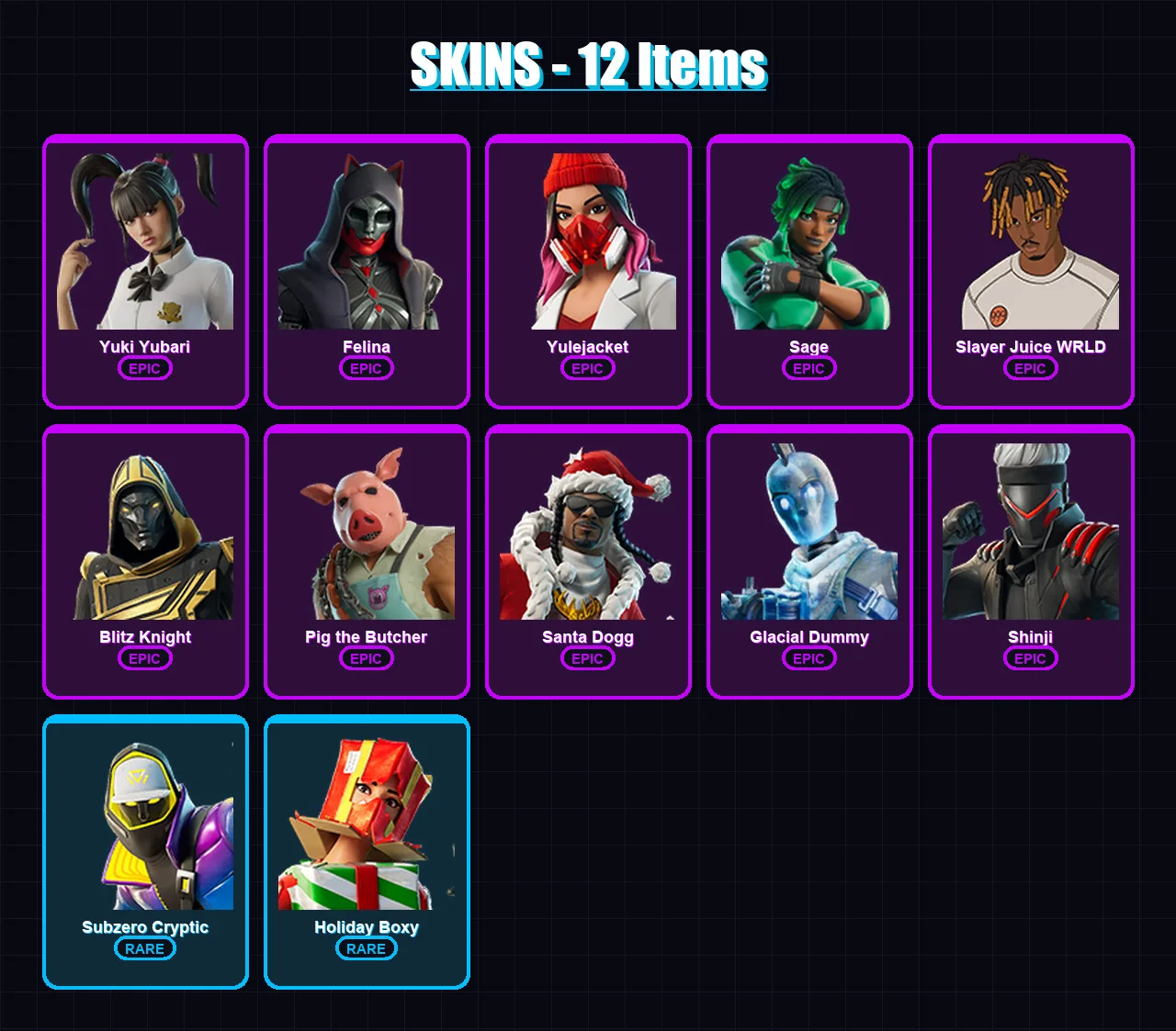 [PS4/PS5/XBOX/PC] | Yuki Yubari | Felina | Yulejacket | Sage | Slayer Juice WRLD | 12 skin | 67 pickaxe | 26 emote | 46 glider | Lv534