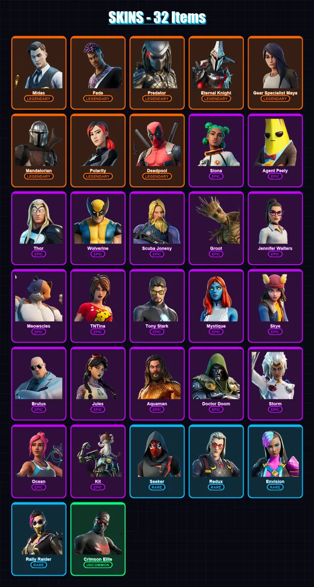 [PC/XBOX/PSN] | Midas | Fade | Predator | Eternal Knight | Gear Specialist Maya | 32 skin | 33 pickaxe | 22 emote | 31 glider | Lv466