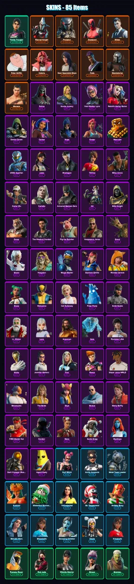 [PS4/PS5/PC] | Trinity Trooper | Eternal Knight | Predator | Deadpool | Midas | 85 skin | 162 pickaxe | 88 emote | 115 glider | Lv2003