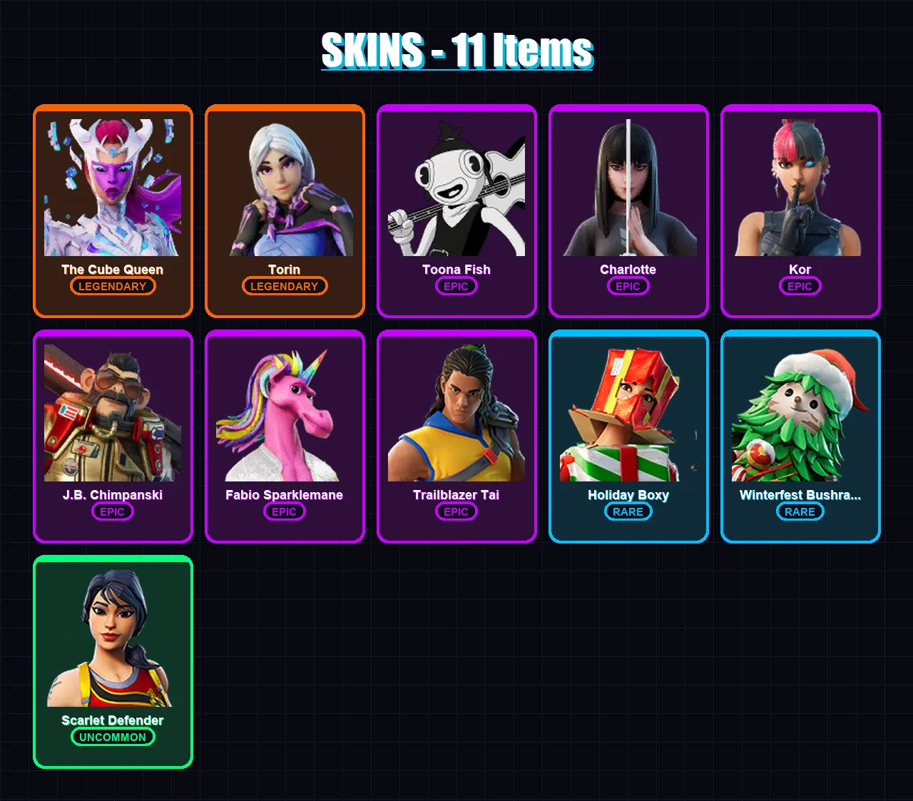 [PC/PSN] | The Cube Queen | Torin | Toona Fish | Charlotte | Kor | 11 skin | 33 pickaxe | 32 emote | 32 glider | Lv554