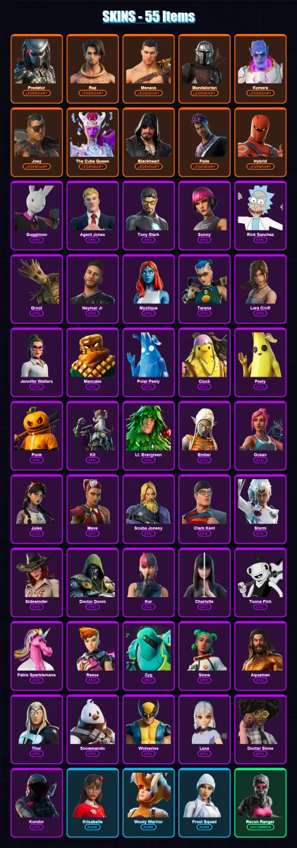 [PS4/PS5/XBOX/PC] | Predator | Raz | Menace | Mandalorian | Kymera | 55 skin | 62 pickaxe | 63 emote | 63 glider | Lv961 — Fortnite account
