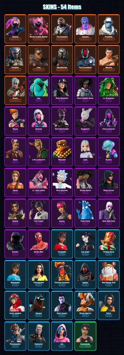 [PC/PSN] | Galaxia | Mecha Cuddle Master | The Scientist | Kymera | Frostbite | 54 skin | 86 pickaxe | 74 emote | 71 glider | Lv1276