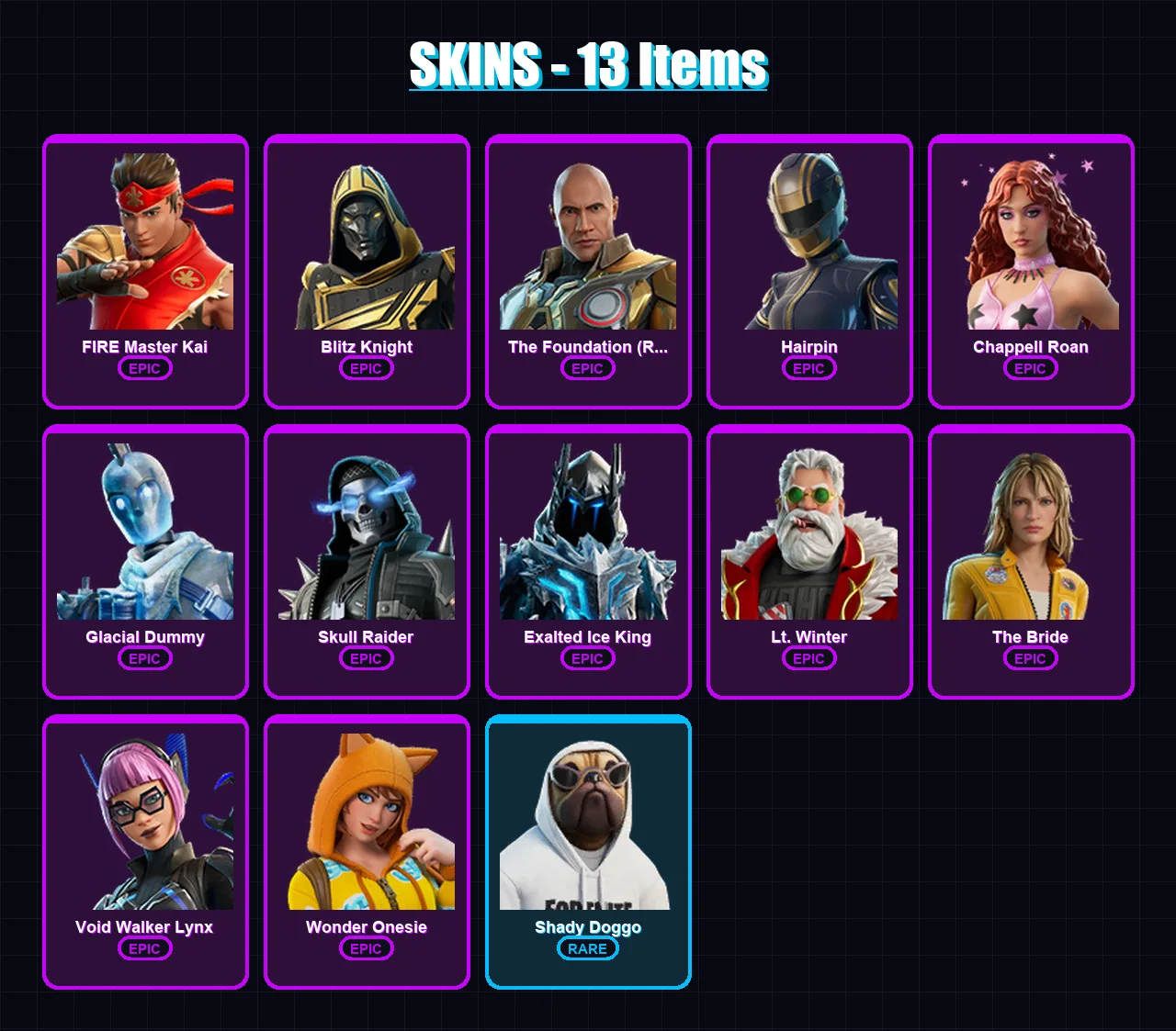 [PC/PSN] | FIRE Master Kai | Blitz Knight | The Foundation (Reforged) | Hairpin | Chappell Roan | 13 skin | 16 pickaxe | 8 emote | 13 glider | Lv73