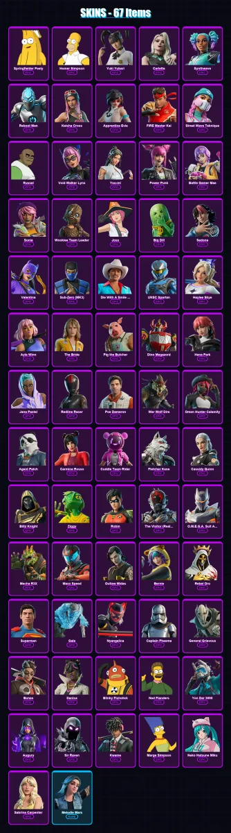 [PC/XBOX/PSN] | Springfielder Peely | Homer Simpson | Yuki Yubari | Carletta | Synthwave | 67 skin | 84 pickaxe | 57 emote | 45 glider | Lv347 — Fortnite account