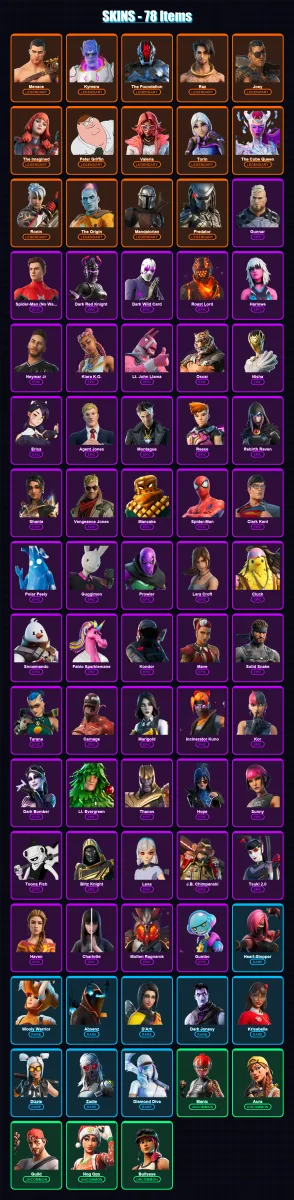 [PS4/PS5/XBOX/PC] | Menace | Kymera | The Foundation | Raz | Joey | 78 skin | 102 pickaxe | 78 emote | 72 glider | Lv1572