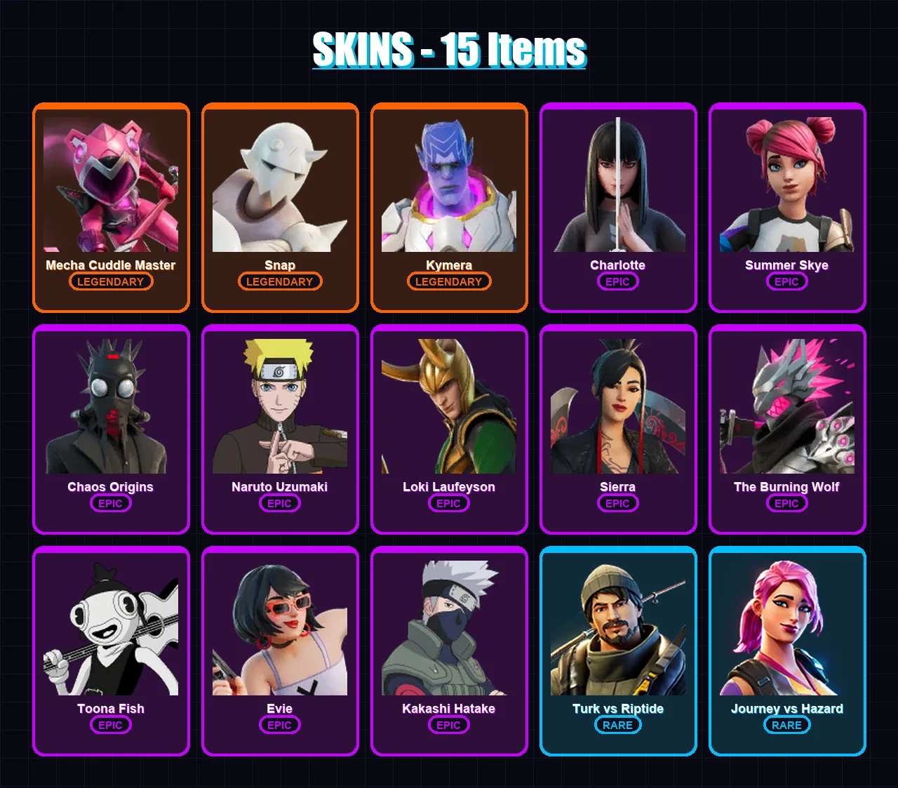 [PC/XBOX] | Mecha Cuddle Master | Snap | Kymera | Charlotte | Summer Skye | 15 skin | 11 pickaxe | 6 emote | 5 glider | Lv85