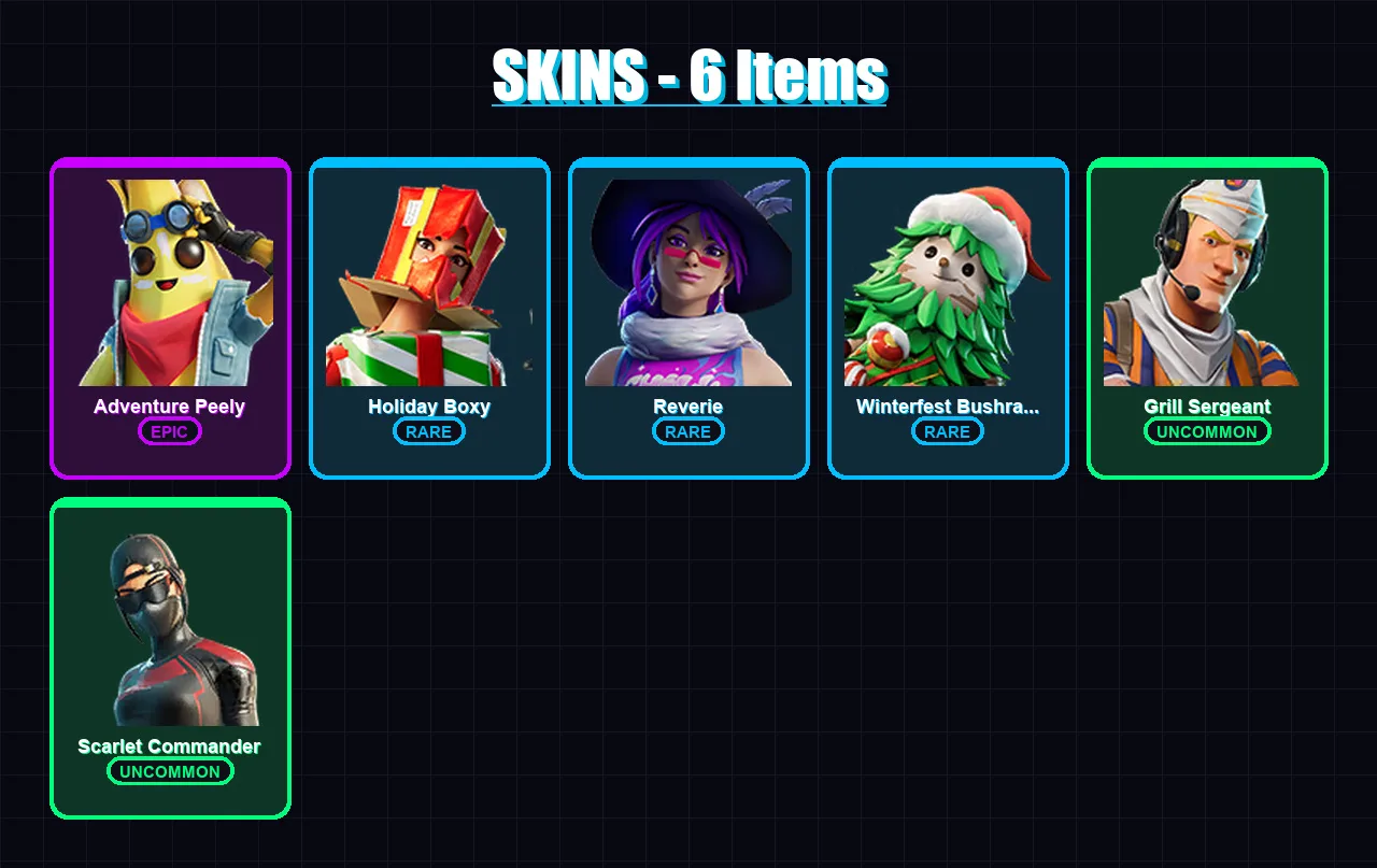 [PS4/PS5/XBOX/PC] | Adventure Peely | Holiday Boxy | Reverie | 6 skin | Lv198