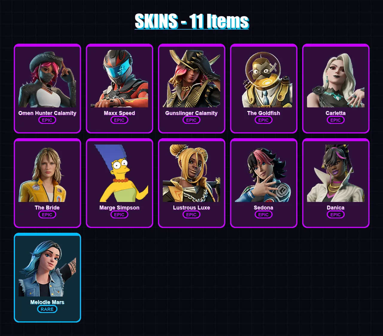 [PC/PSN] | Omen Hunter Calamity | Maxx Speed | Gunslinger Calamity | The Goldfish | Carletta | 11 skin | 14 pickaxe | 11 emote | 10 glider | Lv95