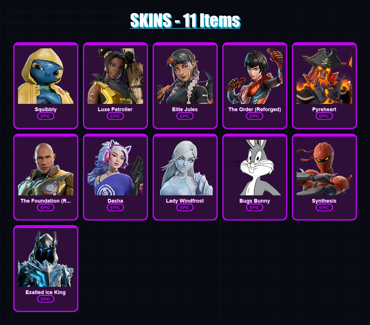[PS4/PS5/XBOX/PC] | Squibbly | Luxe Patroller | Elite Jules | The Order (Reforged) | Pyreheart | 11 skin | 22 pickaxe | 15 emote | 18 glider | Lv164 — Fortnite account