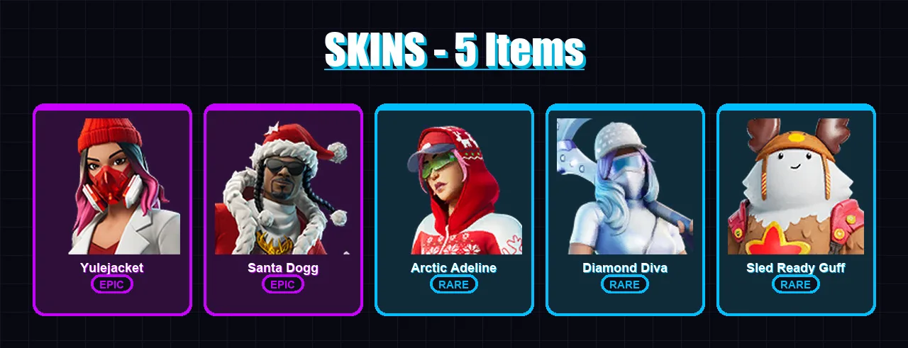 [PC/PSN] | Yulejacket | Santa Dogg | Arctic Adeline | Diamond Diva | Sled Ready Guff | 5 skin | 23 pickaxe | 20 emote | 24 glider | Lv323