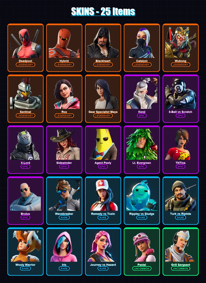 [PC/XBOX/PSN] | Deadpool | Hybrid | Blackheart | Catalyst | Wukong | 25 skin | 16 pickaxe | 21 emote | 16 glider | Lv219 — Fortnite account