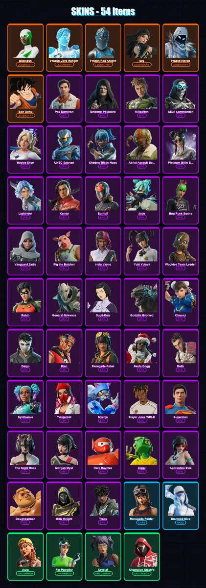 [PC/XBOX/PSN] | Backlash | Frozen Love Ranger | Frozen Red Knight | Era | Frozen Raven | 54 skin | 109 pickaxe | 68 emote | 62 glider | Lv1875