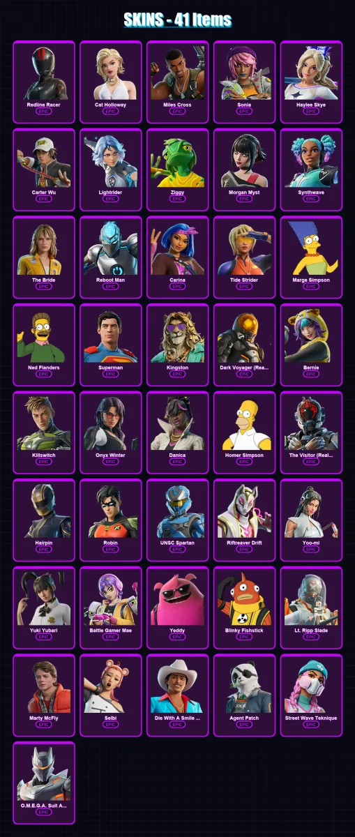 [PS4/PS5/XBOX/PC] | Redline Racer | Cat Holloway | Miles Cross | Sonia | Haylee Skye | 41 skin | 59 pickaxe | 42 emote | 41 glider | Lv595