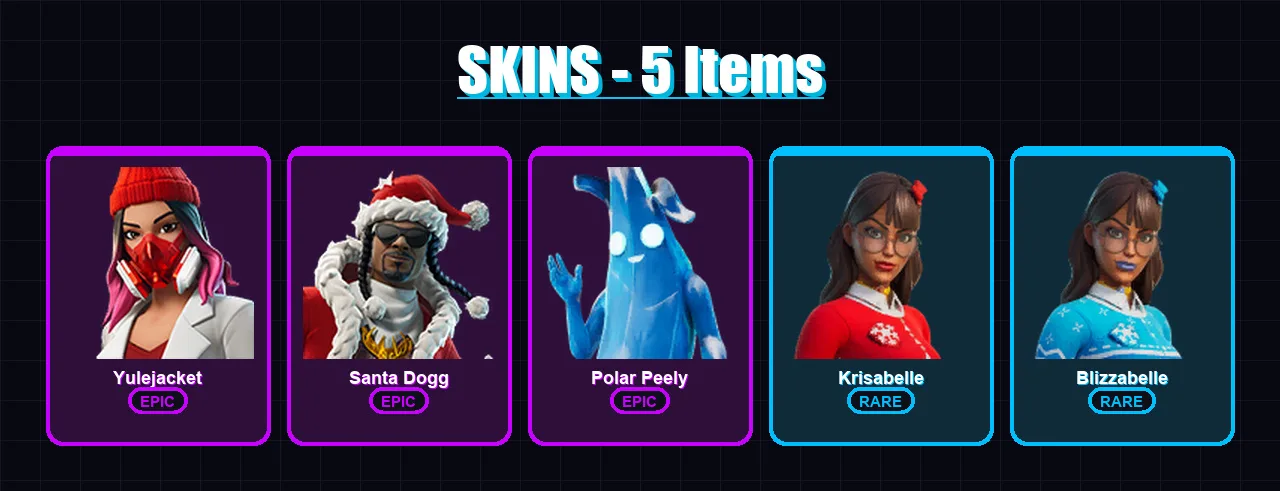 [PC/XBOX/PSN] | Yulejacket | Santa Dogg | Polar Peely | Krisabelle | Blizzabelle | 5 skin | 30 pickaxe | 11 emote | 21 glider | Lv252