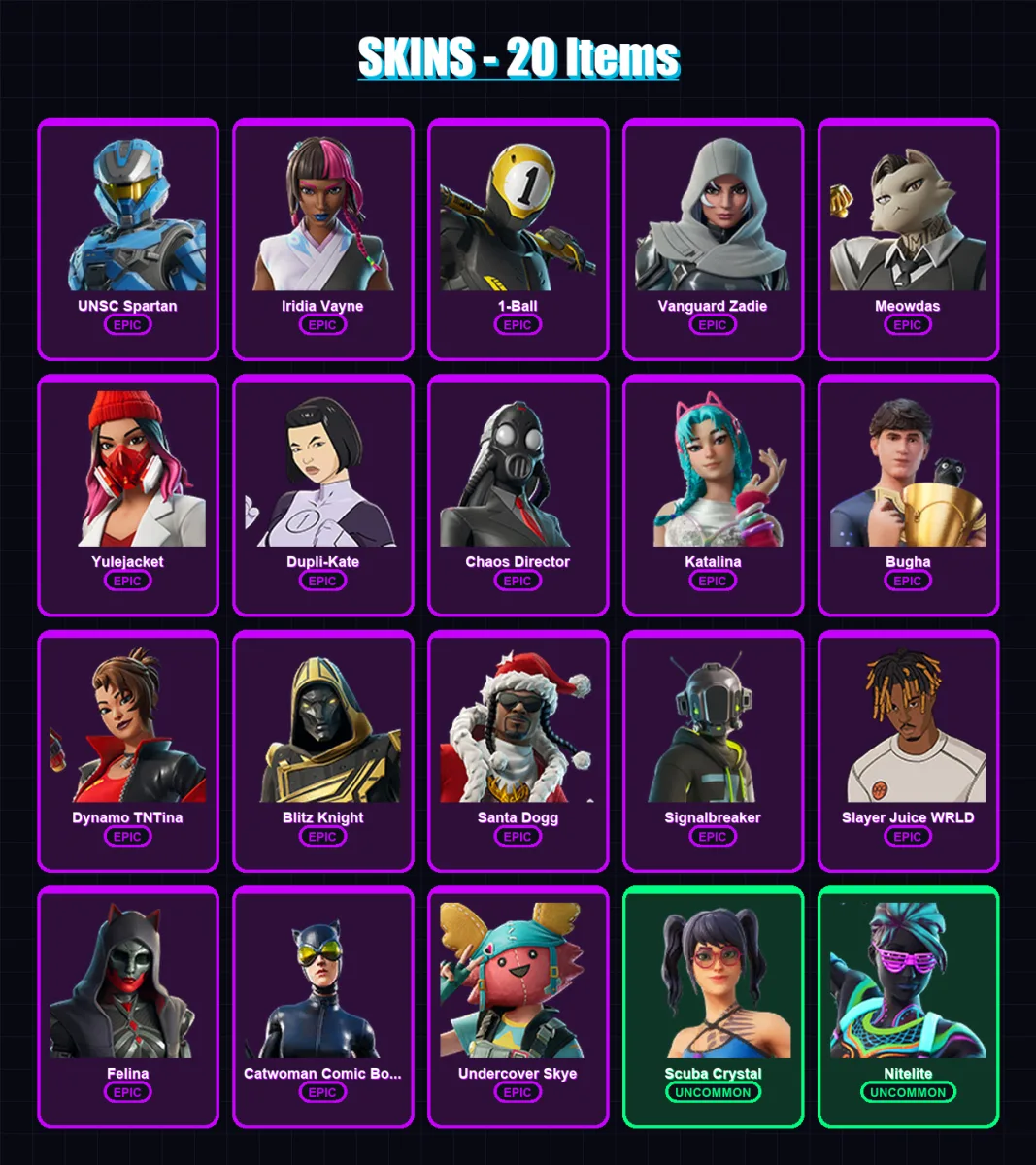 [PC] | UNSC Spartan | Iridia Vayne | 1-Ball | Vanguard Zadie | Meowdas | 20 skin | 78 pickaxe | 32 emote | 43 glider | Lv1509 — Fortnite account