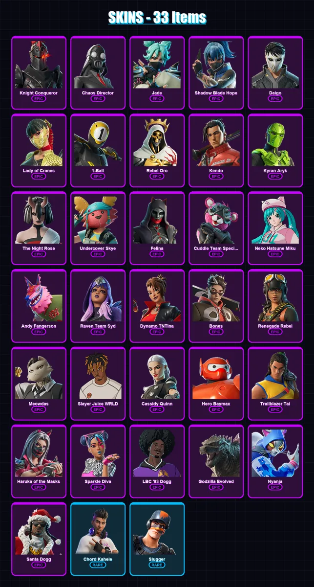 [PC/XBOX] | Knight Conqueror | Chaos Director | Jade | Shadow Blade Hope | Daigo | 33 skin | 59 pickaxe | 37 emote | 35 glider | Lv710