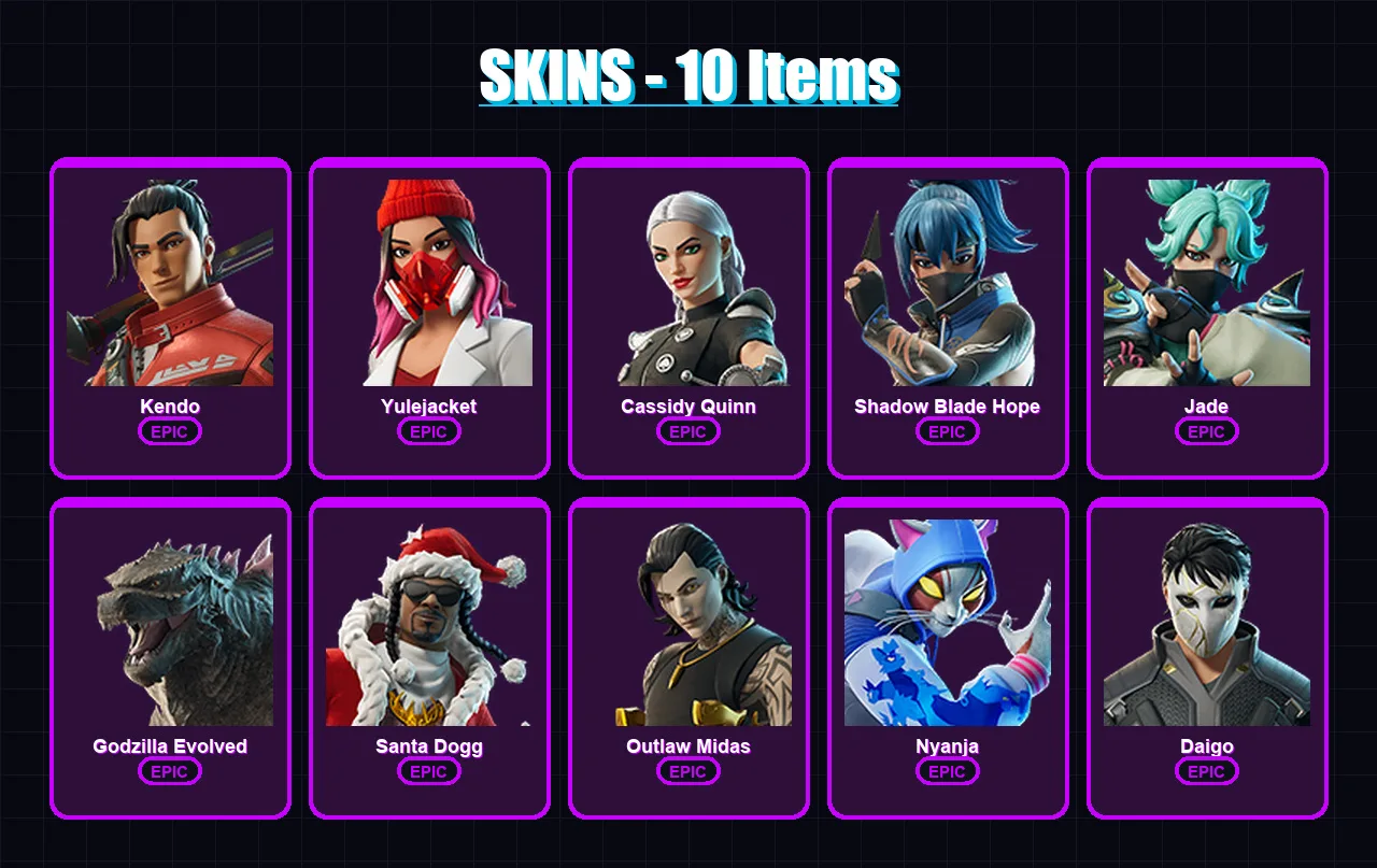 [PC/XBOX/PSN] | Kendo | Yulejacket | Cassidy Quinn | Shadow Blade Hope | Jade | 10 skin | 17 pickaxe | 11 emote | 13 glider | Lv82