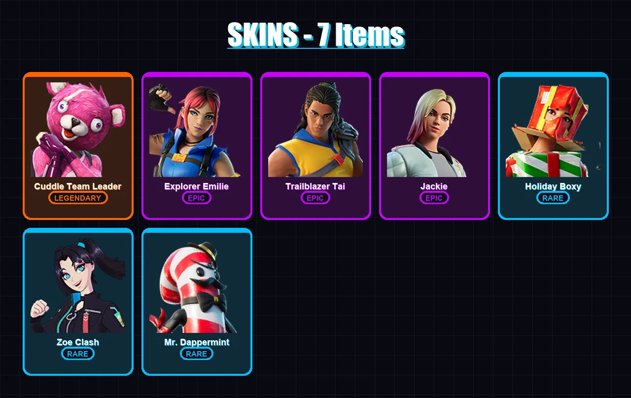 [PC/XBOX/PSN] | Cuddle Team Leader | Explorer Emilie | Trailblazer Tai | Jackie | Holiday Boxy | 7 skin | 11 pickaxe | 9 emote | 7 glider | Lv111