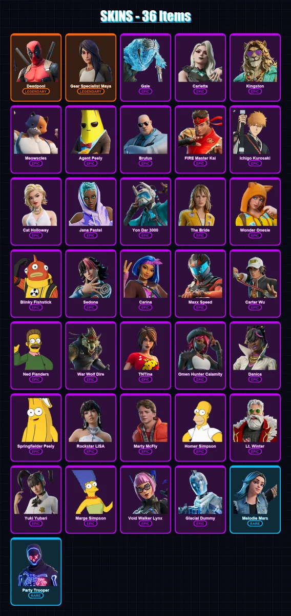 [PC/XBOX/PSN] | Deadpool | Gear Specialist Maya | Gale | Carletta | Kingston | 36 skin | 46 pickaxe | 31 emote | 28 glider | Lv252