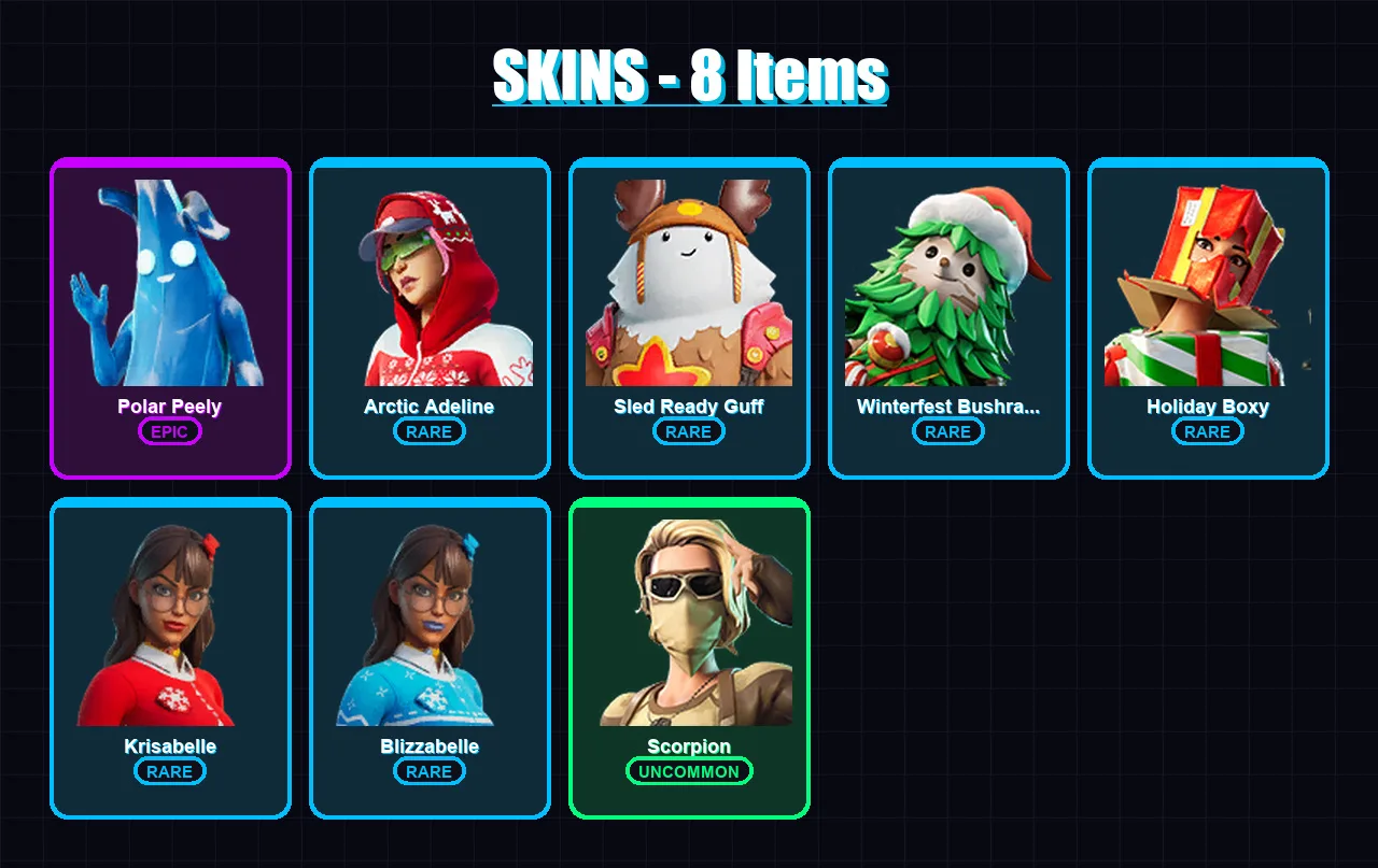[PC/XBOX/PSN] | Polar Peely | Arctic Adeline | Sled Ready Guff | 8 skin | Lv661