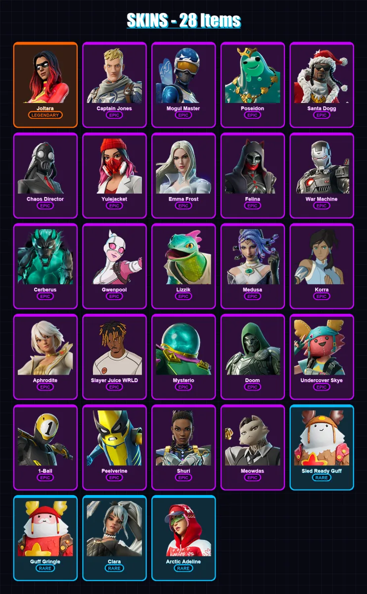 [PC/XBOX/PSN] | Joltara | Captain Jones | Mogul Master | Poseidon | Santa Dogg | 28 skin | 53 pickaxe | 27 emote | 33 glider | Lv495 — Fortnite account