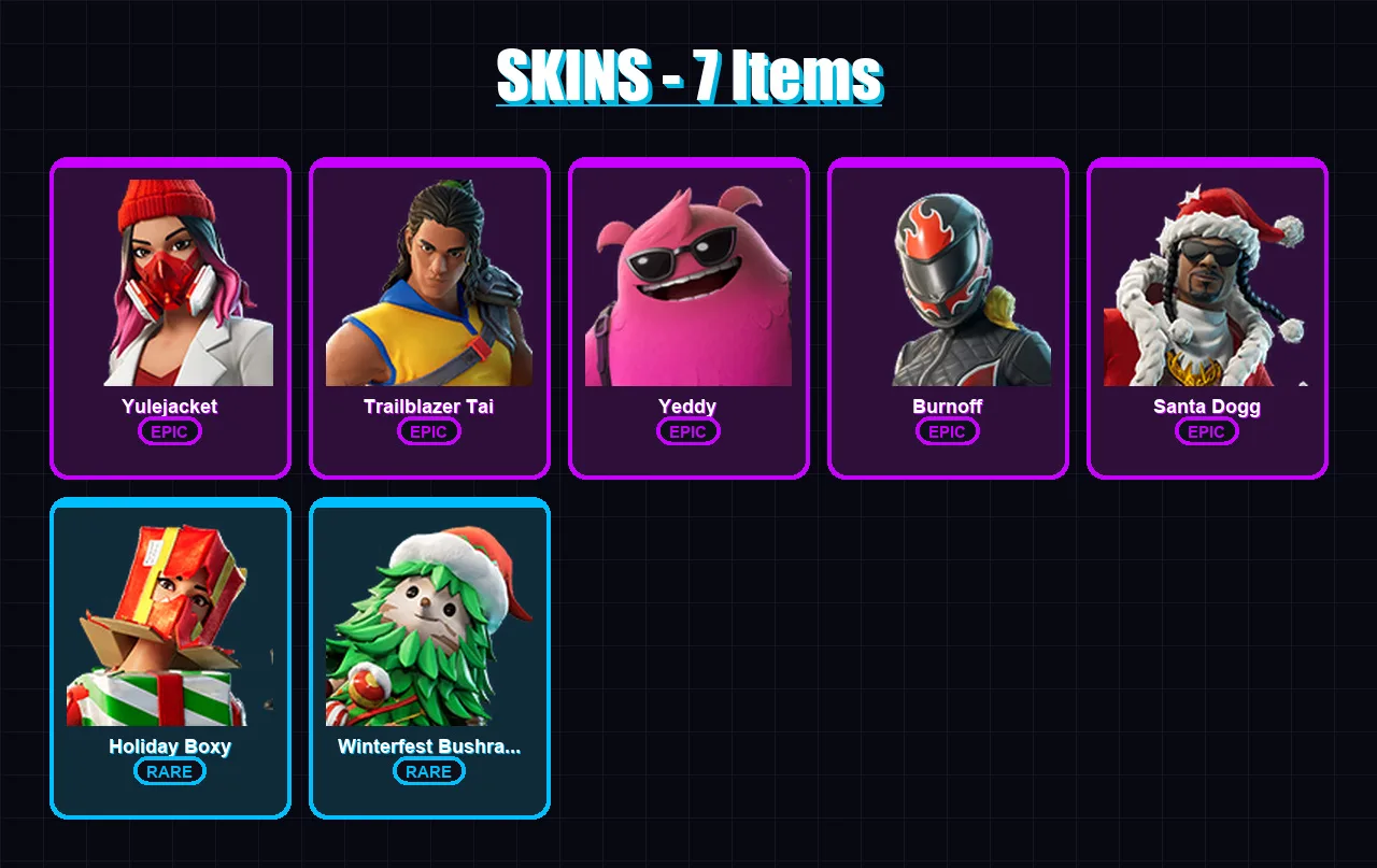 [PC/PSN] | Yulejacket | Trailblazer Tai | Yeddy | Burnoff | Santa Dogg | 7 skin | 33 pickaxe | 14 emote | 24 glider | Lv460
