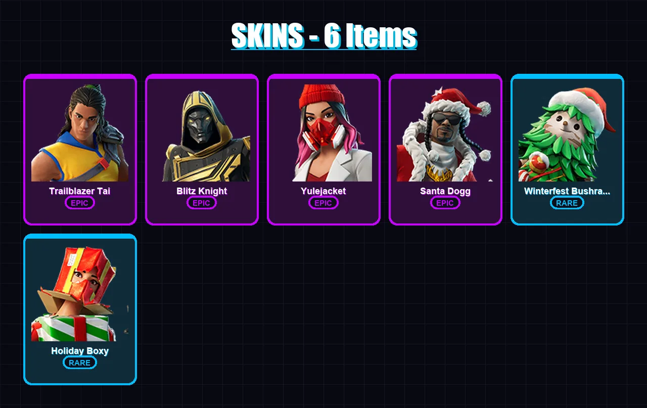 [PC/PSN] | Trailblazer Tai | Blitz Knight | Yulejacket | Santa Dogg | Winterfest Bushranger | 6 skin | 36 pickaxe | 13 emote | 21 glider | Lv343