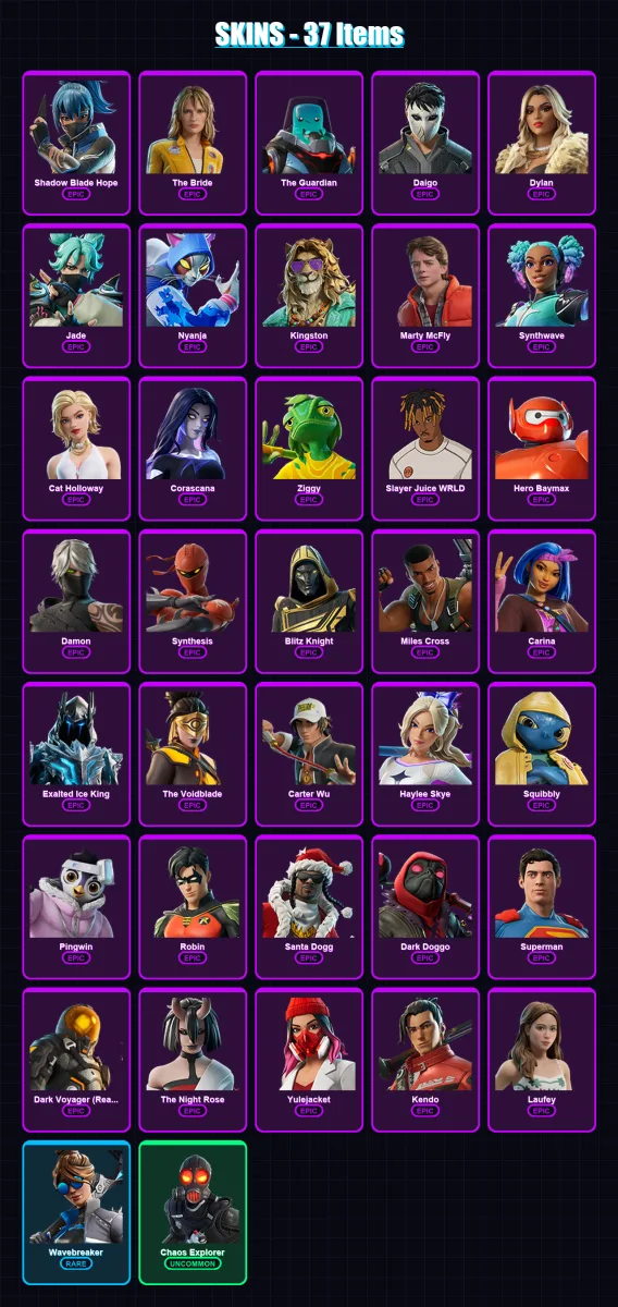 [PC/PSN] | Shadow Blade Hope | The Bride | The Guardian | Daigo | Dylan | 37 skin | 74 pickaxe | 34 emote | 50 glider | Lv495