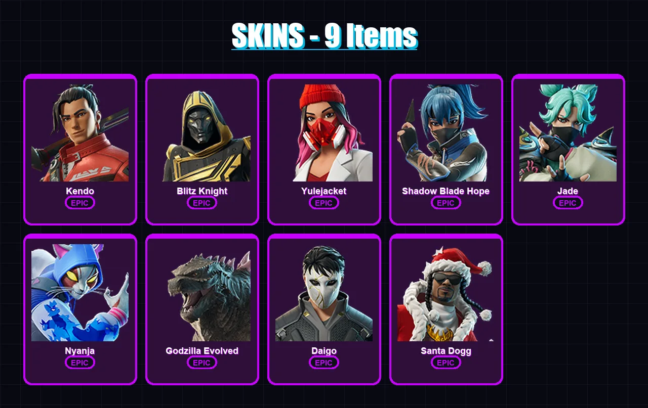 [PC/XBOX/PSN] | Kendo | Blitz Knight | Yulejacket | Shadow Blade Hope | Jade | 9 skin | 21 pickaxe | 13 emote | 16 glider | Lv123