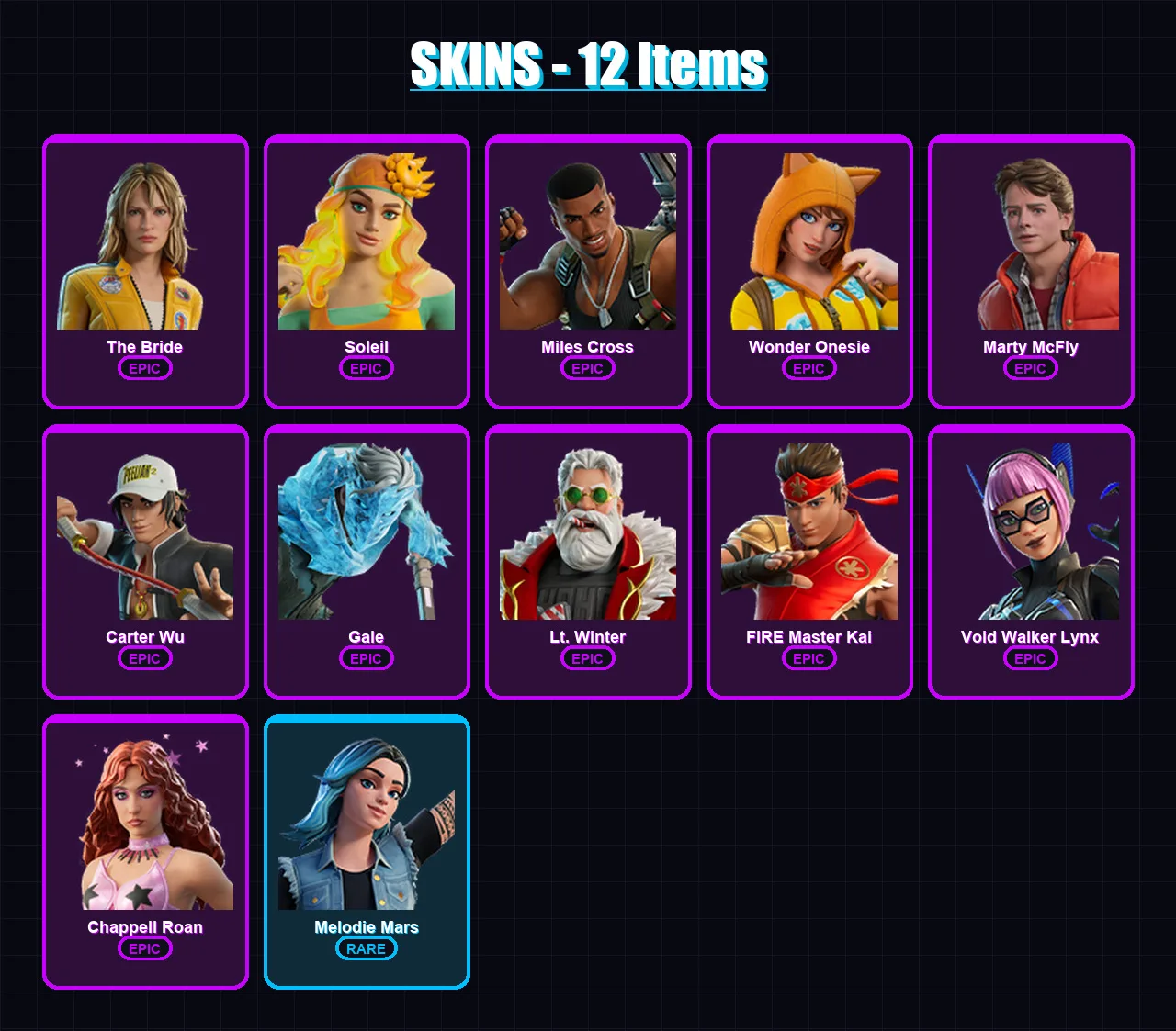 [PC/PSN] | The Bride | Soleil | Miles Cross | Wonder Onesie | Marty McFly | 12 skin | 17 pickaxe | 12 emote | 8 glider | Lv59 — Fortnite account