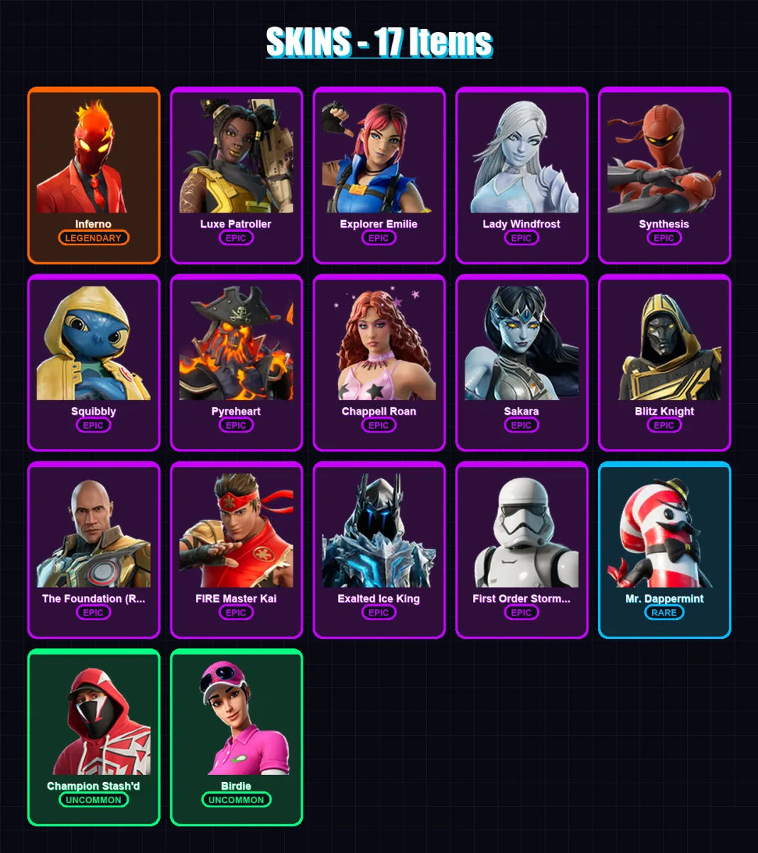 [SWITCH/XBOX/PC] | Inferno | Luxe Patroller | Explorer Emilie | Lady Windfrost | Synthesis | 17 skin | 43 pickaxe | 24 emote | 30 glider | Lv411