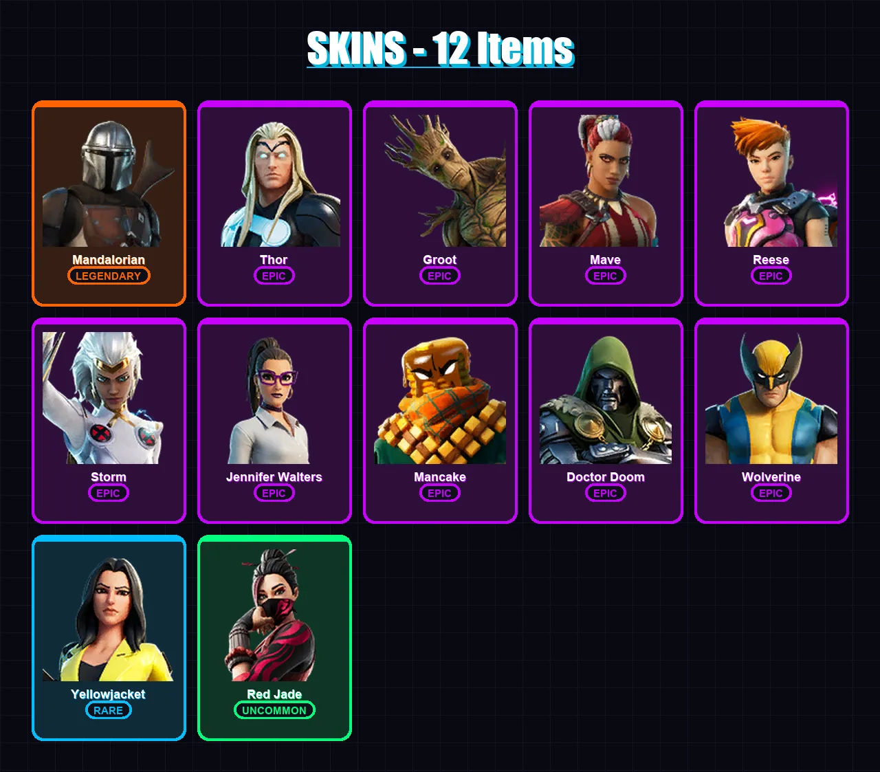 [PC/XBOX/PSN] | Mandalorian | Thor | Groot | Mave | Reese | 12 skin | 16 pickaxe | 13 emote | 20 glider | Lv336 — Fortnite account