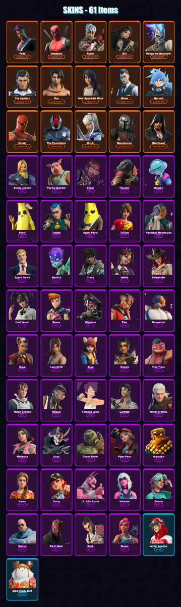 [PC/XBOX] | Fade | Deadpool | Ronin | Era | Renzo the Destroyer | 61 skin | 92 pickaxe | 65 emote | 87 glider | Lv1036
