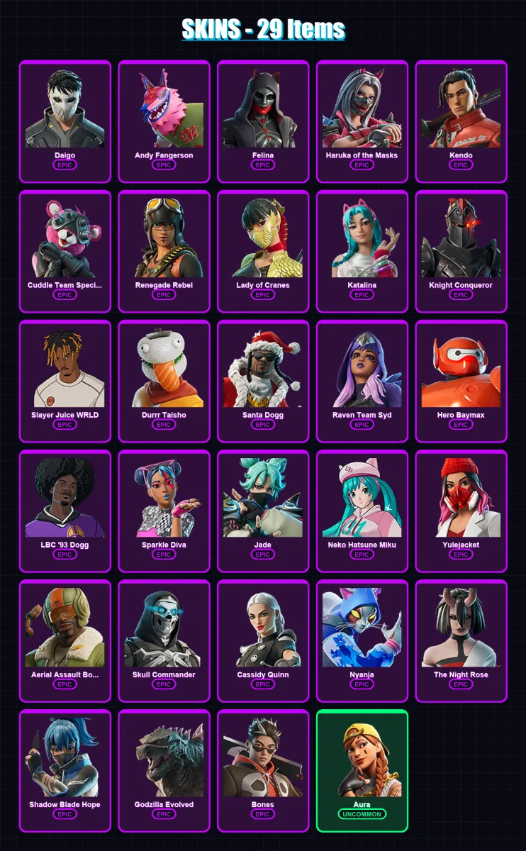 [PC/PSN] | Daigo | Andy Fangerson | Felina | Haruka of the Masks | Kendo | 29 skin | 53 pickaxe | 36 emote | 36 glider | Lv474