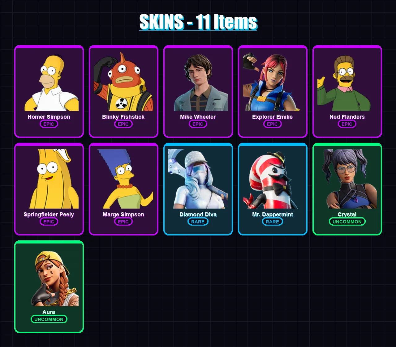 [PC/XBOX/PSN] | Homer Simpson | Blinky Fishstick | Mike Wheeler | Explorer Emilie | Ned Flanders | 11 skin | 15 pickaxe | 7 emote | 10 glider | Lv15