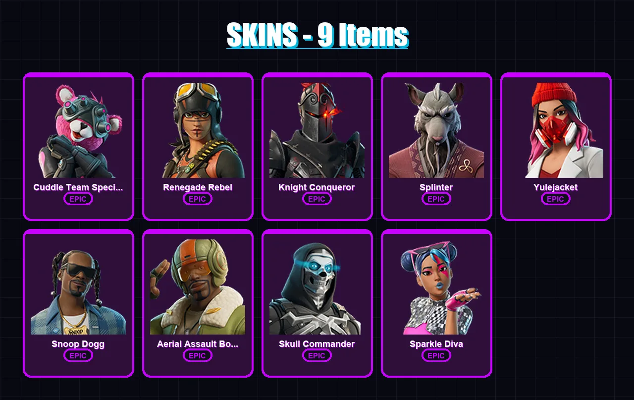 [PC/XBOX/PSN] | Cuddle Team Specialist | Renegade Rebel | Knight Conqueror | 9 skin | Lv229