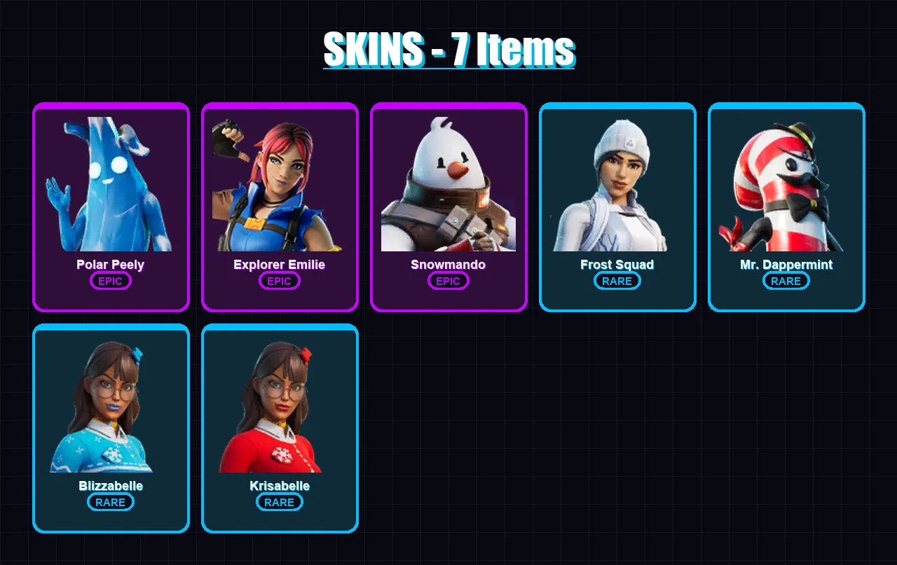 [PC/XBOX/PSN] | Polar Peely | Explorer Emilie | Snowmando | Frost Squad | Mr. Dappermint | 7 skin | 20 pickaxe | 17 emote | 22 glider | Lv431