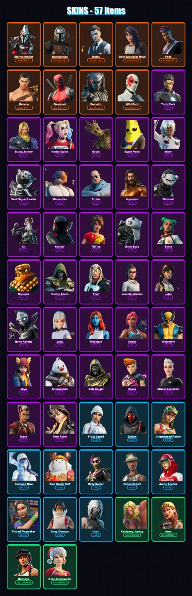 [SWITCH/XBOX/PSN/PC] | Eternal Knight | Mandalorian | Midas | Gear Specialist Maya | Fade | 57 skin | 60 pickaxe | 48 emote | 48 glider | Lv731