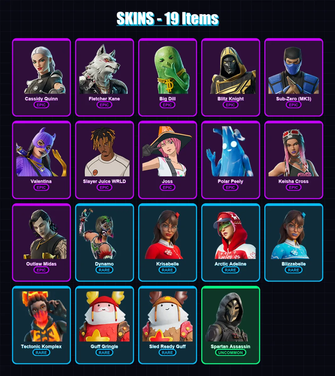 [PS4/PS5/XBOX/PC] | Cassidy Quinn | Fletcher Kane | Big Dill | Blitz Knight | Sub-Zero (MK3) | 19 skin | 66 pickaxe | 48 emote | 56 glider | Lv1068 — Fortnite account