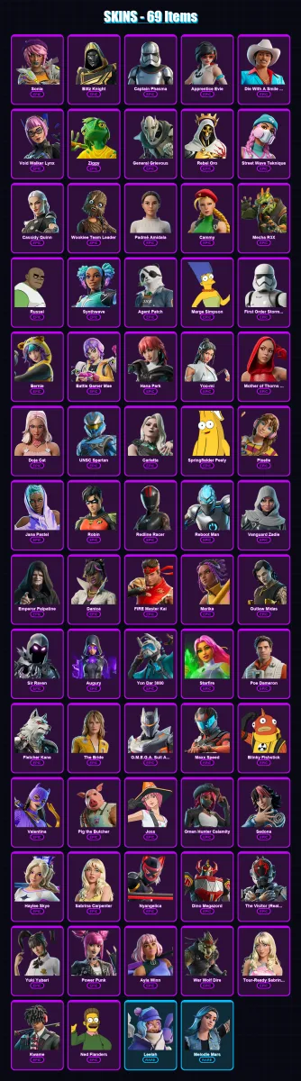 [PC/PSN] | Sonia | Blitz Knight | Captain Phasma | Apprentice Evie | Die With A Smile Bruno | 69 skin | 76 pickaxe | 62 emote | 41 glider | Lv299