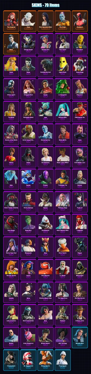 [PC/PSN] | The Imagined | Snap | Gear Specialist Maya | The Origin | Deadpool | 79 skin | 109 pickaxe | 77 emote | 77 glider | Lv1361