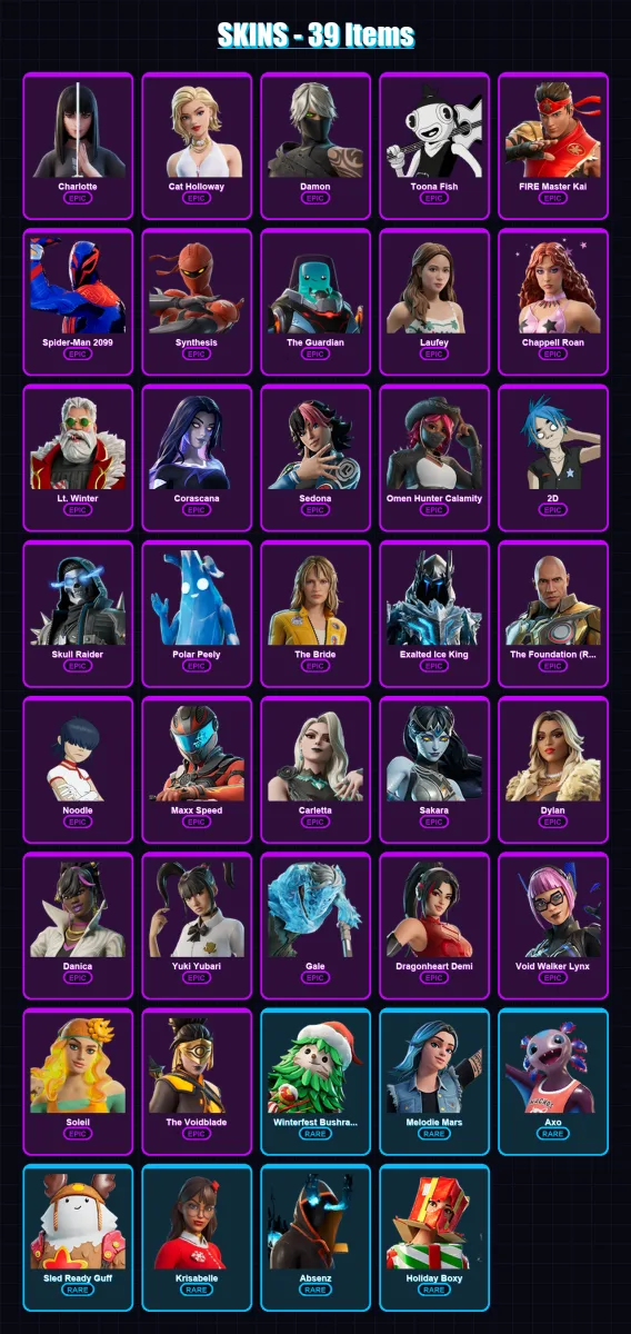 [PC/PSN] | Charlotte | Cat Holloway | Damon | Toona Fish | FIRE Master Kai | 39 skin | 52 pickaxe | 30 emote | 34 glider | Lv462
